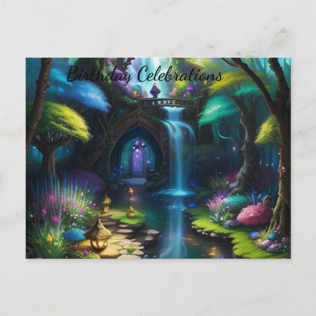 Invitation Carte Postale Enchanter Jardin Fairy Magique Anniversaire (Devant)