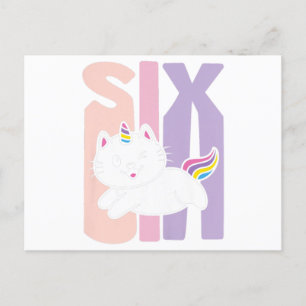 Invitation Carte Postale Enfants 6 Ans Mignon Caticorne Chat Licorne Annive