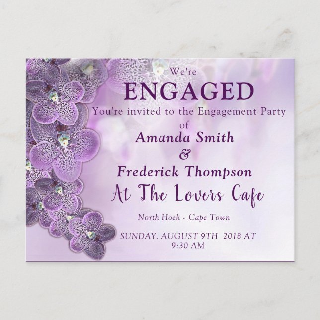 Invitation Carte Postale Engagement délicat de l'orchidée violette pâle (Devant)