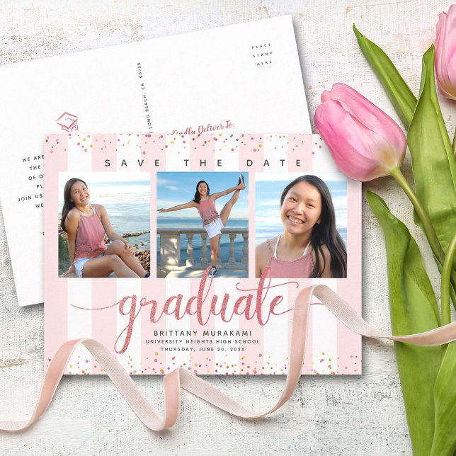 Invitation Carte Postale Enregistrer la date de graduation photo moderne ro (Créateur téléchargé)