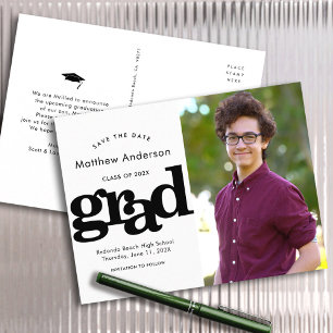 Invitation Carte Postale Enregistrer la date de graduation photo noir blanc