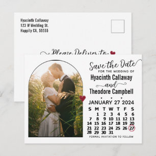 Invitation Carte Postale Enregistrer la date Janvier 2024 Calendrier photo 