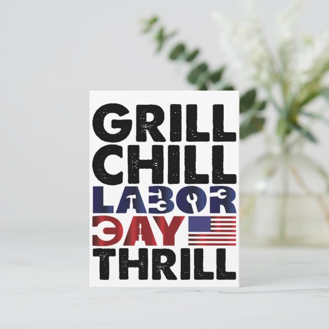 Invitation Carte Postale Etats-Unis Grill Chill Fête du Travail Thrill BBQ  (Debout devant)