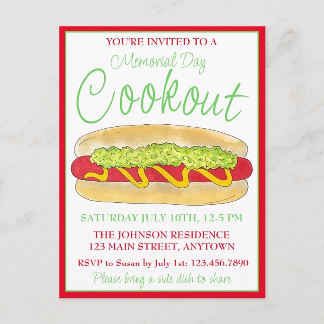 Invitation Carte Postale Été Cuisine Pique-nique Maine Red Snapper Hotdog M (Devant)