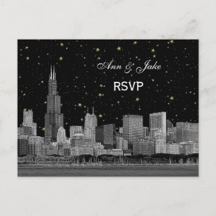 Invitation Carte Postale Étoche Etched de Chicago Skyline do-it-yourself BG