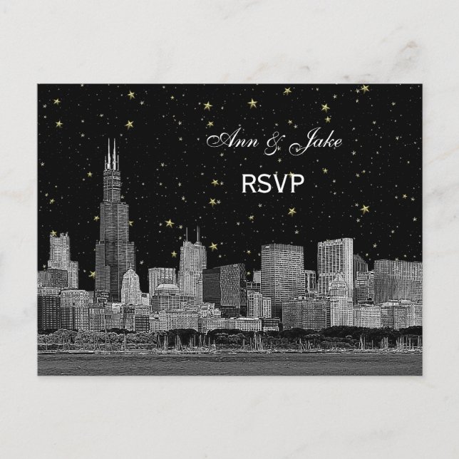 Invitation Carte Postale Étoche Etched de Chicago Skyline do-it-yourself BG (Devant)