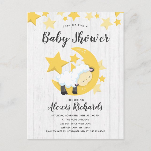 Invitation Carte Postale Étoiles célestes et Baby shower d'agneau Invitatio (Devant)