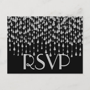 Invitation Carte Postale Étoiles filantes argentées de RSVP