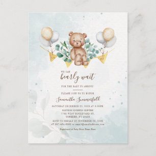 Invitation Carte Postale Eucalyptus Aquarelle Baby shower bleu