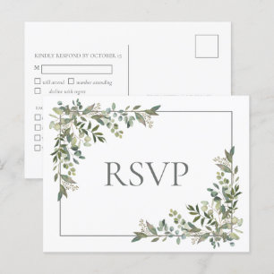 Invitation Carte Postale Eucalyptus Botanique Sage Vert Mariage RSVP Invit