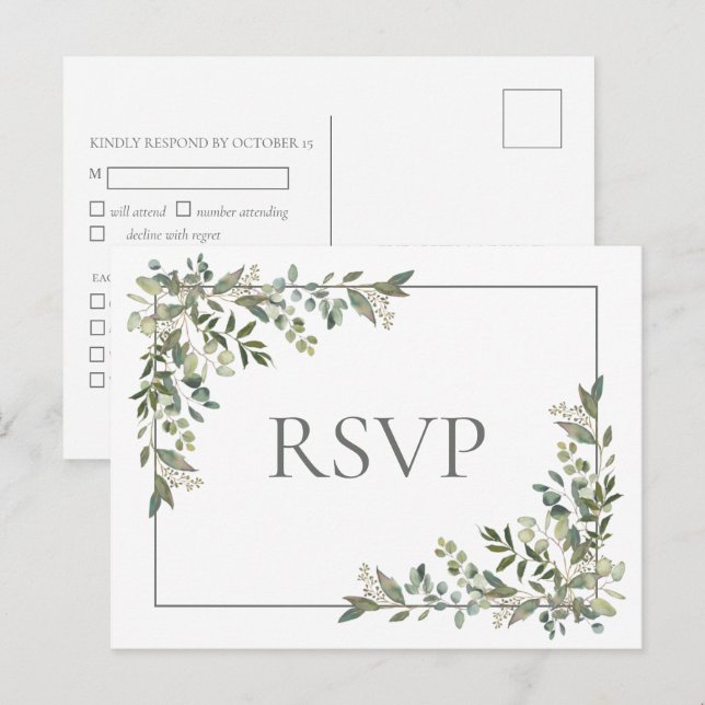 Invitation Carte Postale Eucalyptus Botanique Sage Vert Mariage RSVP Invit (Devant / Derrière)