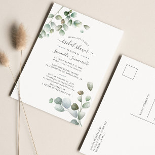 Invitation Carte Postale Eucalyptus Fête des mariées de script de feuillage