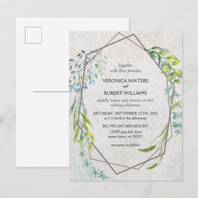 Invitation Carte Postale Eucalyptus rustique Aquarelle Mariage de verdure (Devant / Derrière)