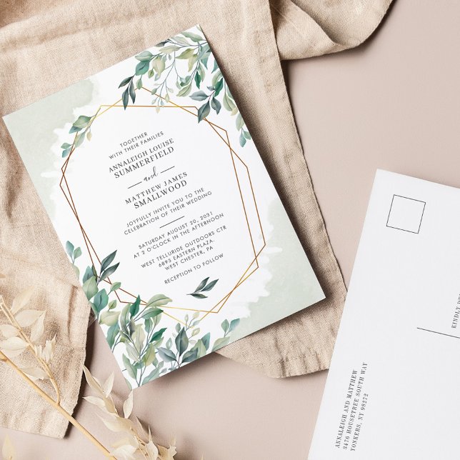 Invitation Carte Postale Eucalyptus Verdure Botanique Mariage géométrique (Créateur téléchargé)