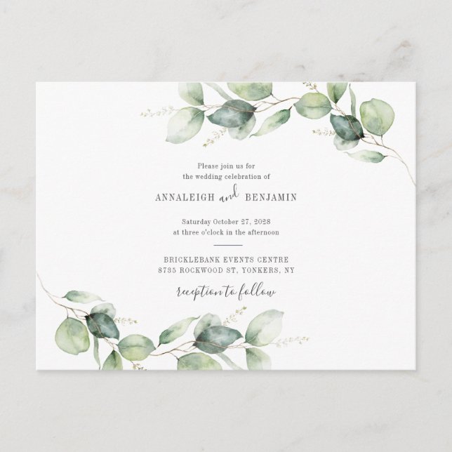 Invitation Carte Postale Eucalyptus Verdure Feuillage Mariage campagnard ru (Devant)