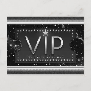 Invitation Carte Postale Événement de fête des stars VIP Black & Silver Gla