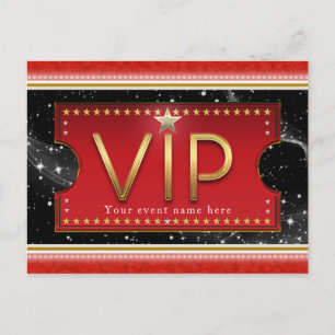 Invitation Carte Postale Événement VIP Black Red Gold & Silver Glam Party