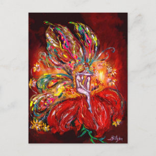 INVITATION CARTE POSTALE FAIRY EN ROUGE