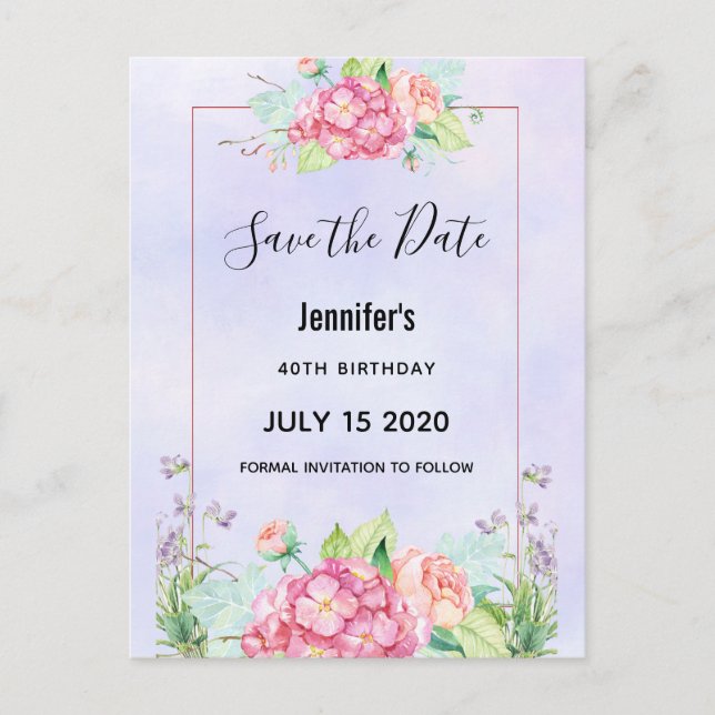 Invitation Carte Postale Faisceau floral aquarelle rose moderne Enregistrer (Devant)