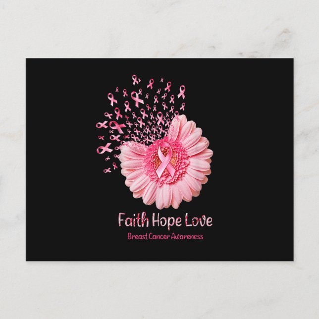 Invitation Carte Postale Faith Hope Love Pink Ribbon Sunflower Cance de la  (Devant)