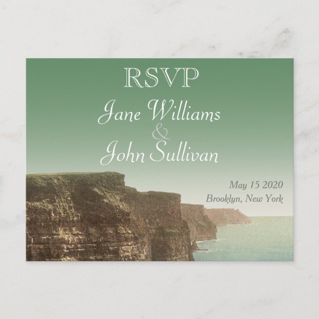 Invitation Carte Postale Falaises de thème Mariage irlandais de Moher RSVP (Devant)