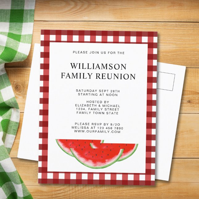 Invitation Carte Postale Family Reunion Red White Check (Créateur téléchargé)