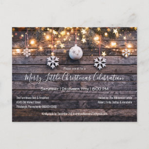 Invitation Carte Postale Farmhouse rustique Bois & Étoiles Fête de Noël