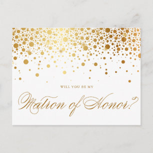 Invitation Carte Postale Faux Confetti en Or Soyez Ma Demoiselle d'Honneu