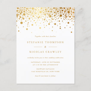 Invitation Carte Postale Faux Gold Foil Confetti Dots QR Code Mariage
