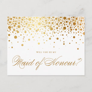 Invitation Carte Postale Faux Gold Foil Confetti   Soyez ma servante d'honn