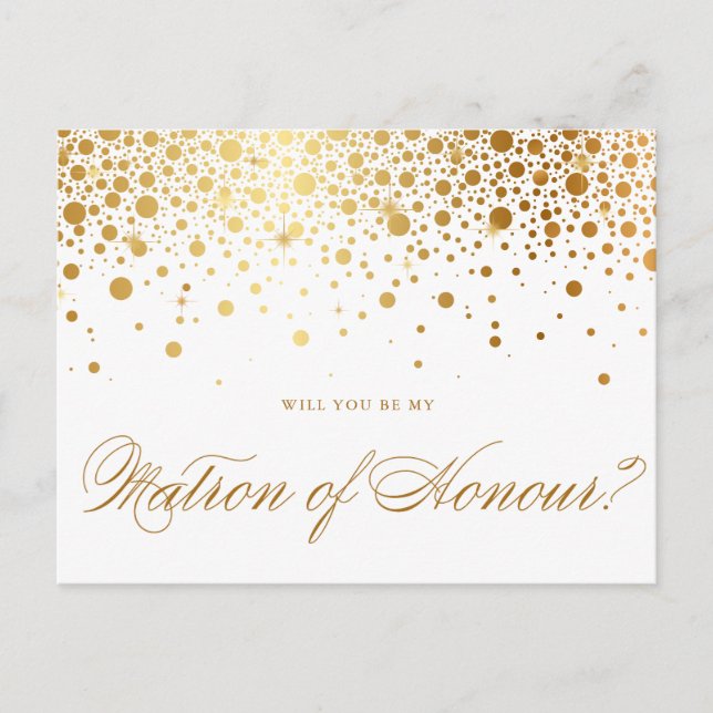 Invitation Carte Postale Faux Gold Foil Confetti | Soyez mon maître d'honne (Devant)