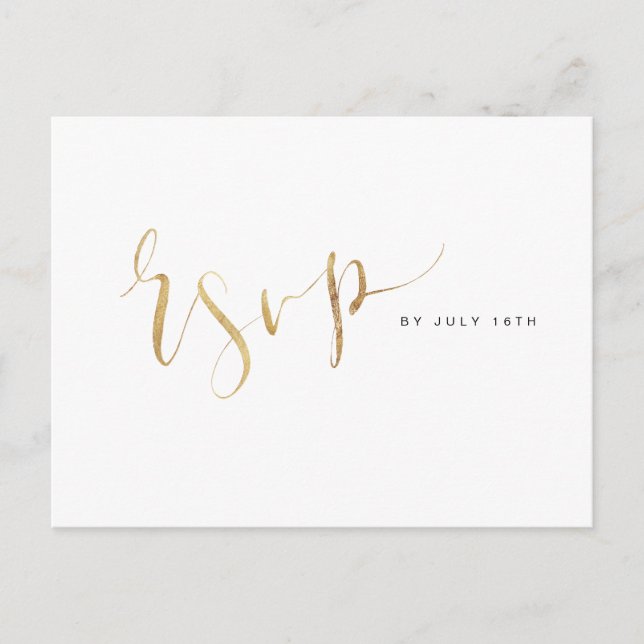 Invitation Carte Postale Faux Gold Modern Simple Script mariage RSVP (Devant)