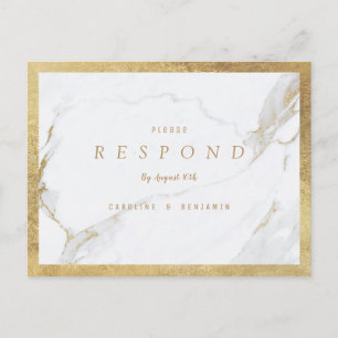 Invitation Carte Postale Faux or foin marbre luxe mariage moderne RSVP