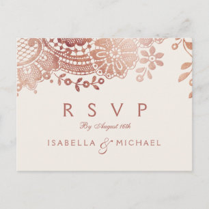 Invitation Carte Postale Faux rose or élégant mariage en dentelle vintage R