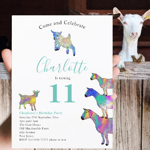 Invitation Carte Postale Ferme de chèvres Animaux Aquarelle Fête d'annivers