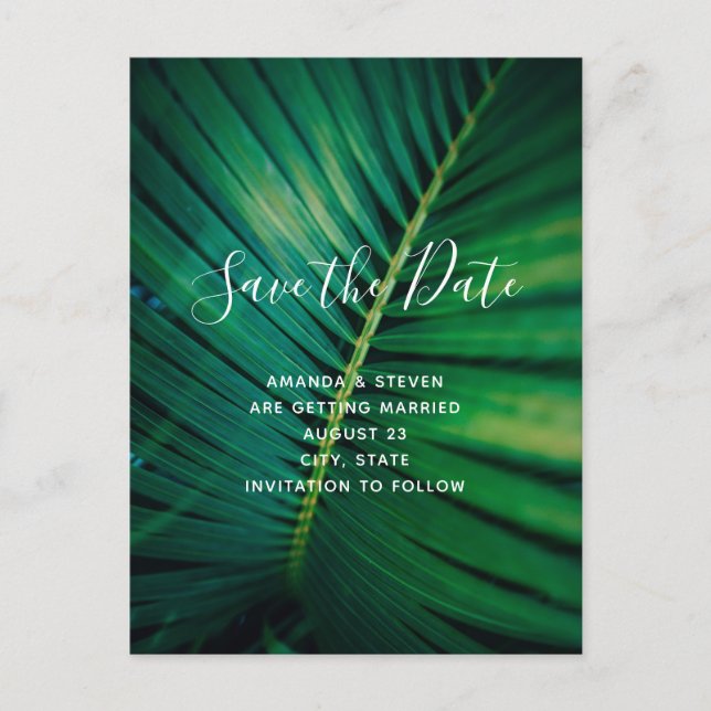 Invitation Carte Postale Fermeture de la jambe verte Palm Frond Photo Enreg (Devant)