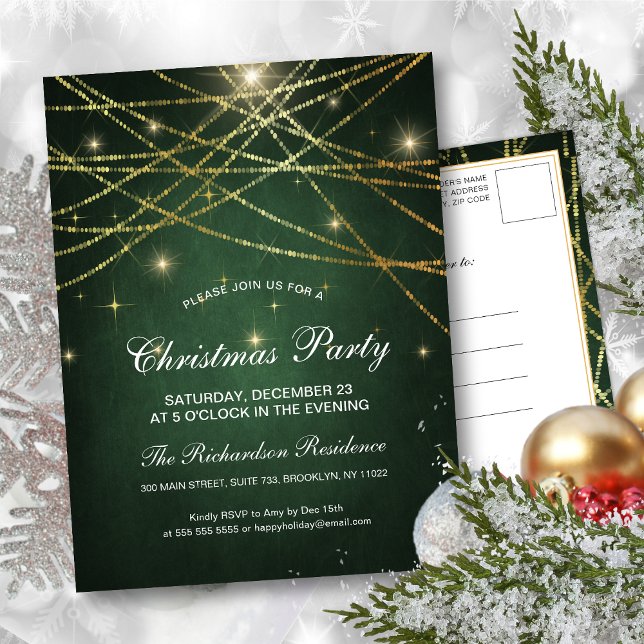 Invitation Carte Postale Festif Sparkling Gold String Lights Fête (Créateur téléchargé)