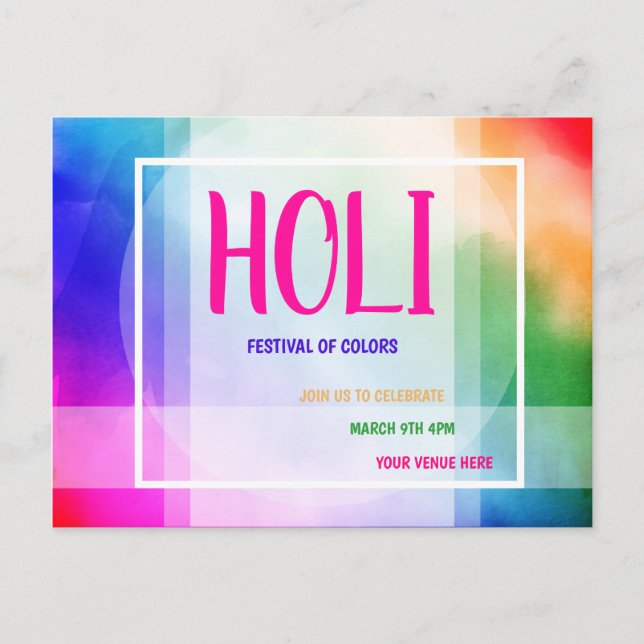 Invitation Carte Postale Festival des couleurs de Holi (Devant)