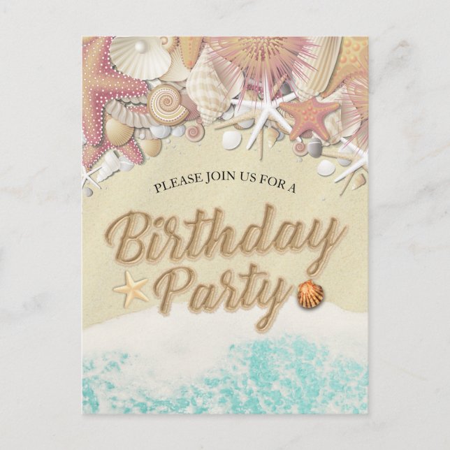 Invitation Carte Postale Fête Anniversaire Économisez La Date Été Plage Éte (Devant)