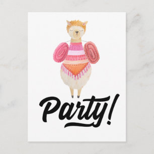Invitation Carte Postale Fête ! Aquarelle Llama