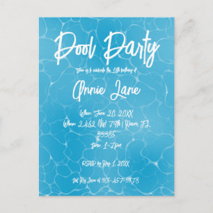 Invitation Carte Postale Fête au Piscine Sweet 16 Eau Bleue Minimaliste Ann