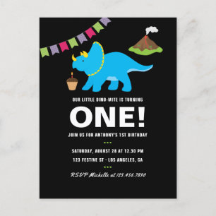 Invitation Carte Postale Fête d'anniversaire 1ère année thème dinosaure noi