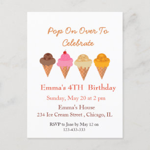 Invitation Carte Postale Fête d'anniversaire Colorée Glace d'été