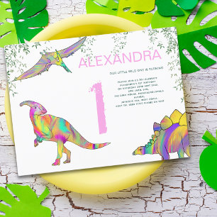 Invitation Carte Postale Fête d'anniversaire de 1 an sur le thème des dinos