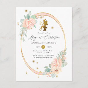 Invitation Carte Postale Fête d'anniversaire de 2 ans sur le thème de la fé
