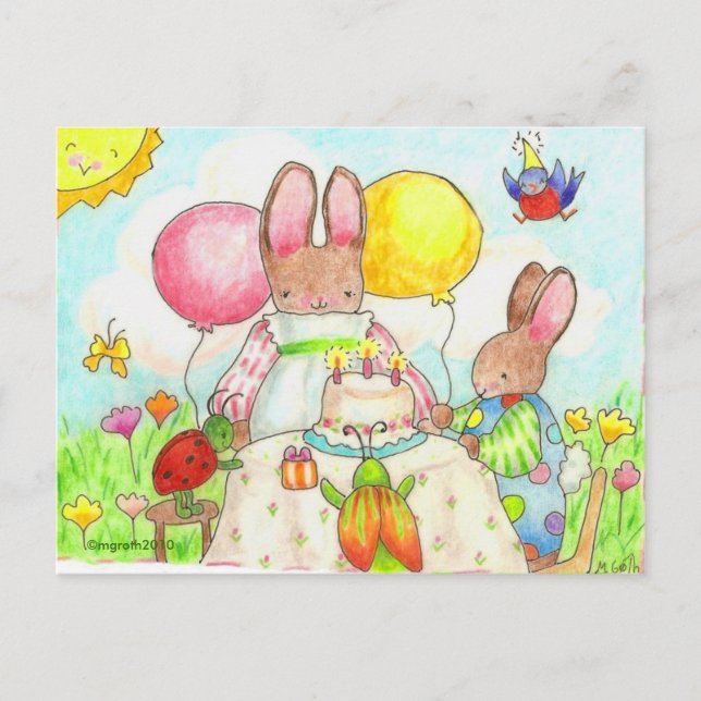 Invitation Carte Postale fête d'anniversaire de bogue et lapin (Devant)