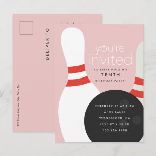 Invitation Carte Postale Fête d'anniversaire de bowling