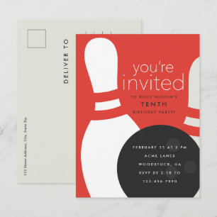 Invitation Carte Postale Fête d'anniversaire de bowling