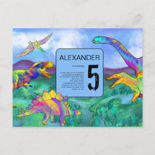 Invitation Carte Postale fête d'anniversaire de dinosaure coloré