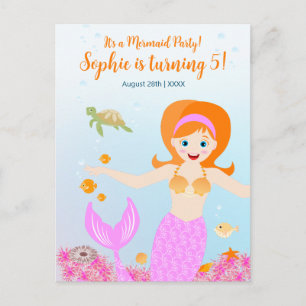 Invitation Carte Postale Fête d'anniversaire de filles sirène et amies